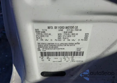 2015 Ford F-150 Platinum from USA, damaged, VIN 1FTEW1EF2FFA07836